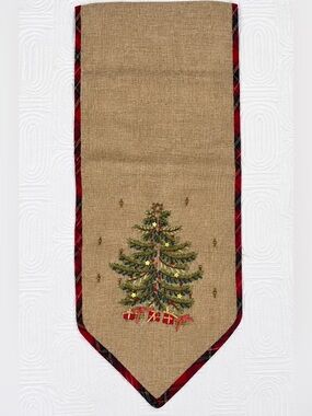 Dip by Fred Meyer Embroidered Christmas Tree Table Runner with Tartan Trim